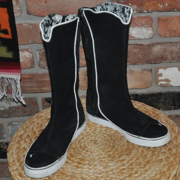Puma Black & White Suede Tall Calf Zip-up High Top Sneaker Boots US 7, EUR 37.5 - Picture 2 of 12